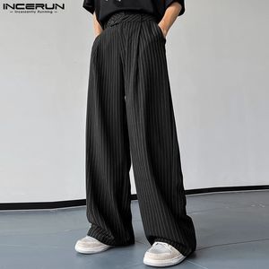 Pantalons hommes INCERUN style coréen hommes pantalons mode taille haute rayure pantalons longs décontracté streetwear mâle pantalon droit S-5XL 231130