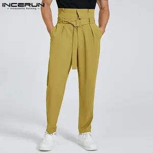 Herenbroeken INCERUN Heren Casual Joggers Hoge taille Streetwear Losse broek met riem 2024 Effen Kleur Mode Vrije tijd Pantalon S-5XL