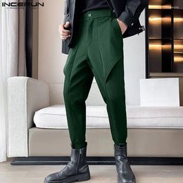 Pantalon pour hommes INCERUN Hommes Casual Couleur Solide Bouton Joggers Poches Style coréen Pantalon irrégulier 2024 Streetwear Loisirs