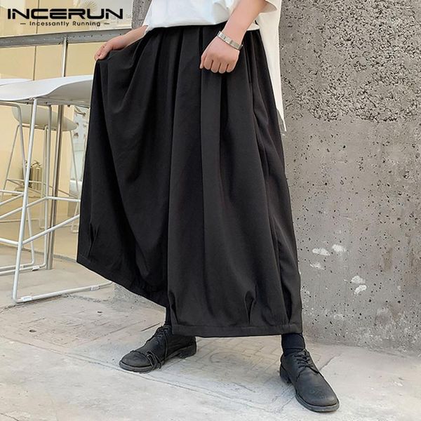 Pantalones de hombre INCERUN, pantalones de algodón con cintura elástica de pierna ancha para hombre, ropa de calle sólida a la moda, S-5XL holgados de baile para hombre Harajuku