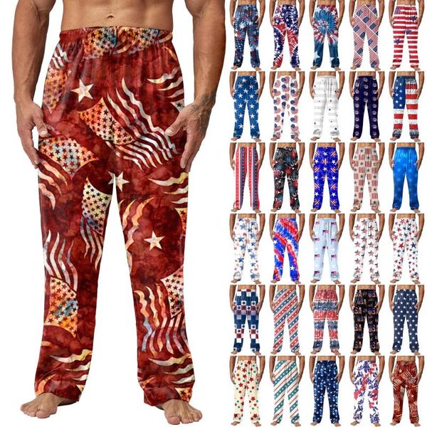 Pantalones para hombre Día de la Independencia Patrón impreso de moda Traje de pijama Ropa para el hogar Cómodo Cintura media Deportes casuales