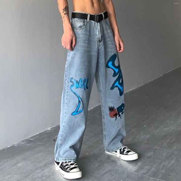 Pantalones para hombres Individualidad Jeans rasgados Hombres Mujeres 2023 Moda Alta Cintura Mujer Streetwear Graffiti Impresión Pantalón