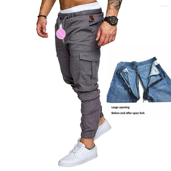 Pantalons pour hommes Invisible Open-Seat Casual Men's Ankle Banded Working Pantalon de sport multi-poches Fitness Gym