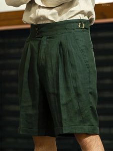 Pantalon masculin italien décontracté naples hauts shorts à taille verte foncées de lin vert foncé couvrition de capris d'été