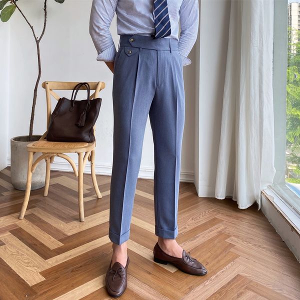 Pantalons pour hommes italiens formels seuls robe Hombre cheville britannique taille haute droite pantalon social 230313