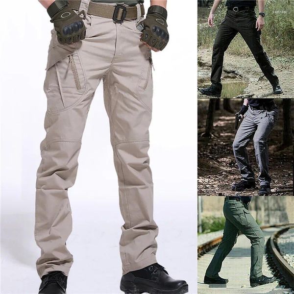 Pantalones para hombres IX9 Ciudad Militar Táctico Hombres SWAT Combate Ejército Casual Senderismo Pantalones al aire libre Carga impermeable