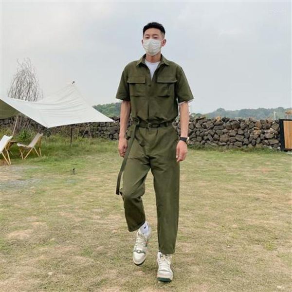 Pantalones para hombres Ejército japonés herramientas funcionales verdes de una pieza se adaptan a la retro holgazane