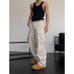 Pantalons pour hommes japonais cityboy salopette en coton lourd pantalon à jambes larges rue européenne et américaine taille haute mince hiphop grande bouche sac mode 230403