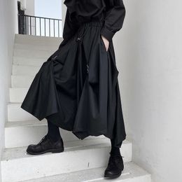 Herenbroek Japanse donkere retro persoonlijkheid zwarte wideleg broek mannen verliezen rechte casual onregelmatige hakama flodderige broeken 221119