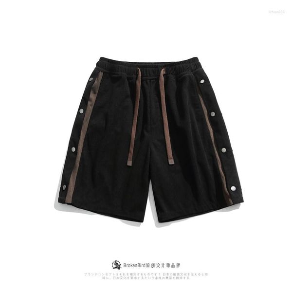 Pantalones para hombres japoneses sueltos chinos Fad Corduroy Breasted Shorts Boys Summer Casual Versátil Cordón Ins Recto