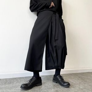 Herenbroek Japanse originele sufeng ontwerpgevoel voor onregelmatige kanten rok zwaai wijd been mannelijke asymmetrische culottes omlaag kaarstijl