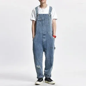 Herenbroeken Japanse retro gescheurde denim overalls Jumpsuit Multi-pocket Causale losse High Street herenonderkant mannelijke kleding