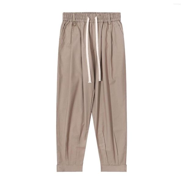 Pantalones de hombre japoneses de color sólido con cordón de cintura elástica casual pierna recta harajuku retro sueltos bf versátiles pantalones holgados