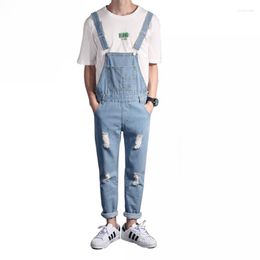 Herenbroeken Japanse lente en herfstmannen#39; s overall trendy mode Koreaanse voet bretels slanke eendelige denim broek