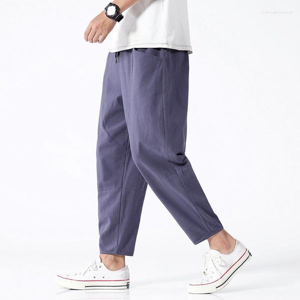 Pantalon homme Style japonais décontracté homme ample mode coton été cheville-longueur hommes grande taille couleur unie pantalon
