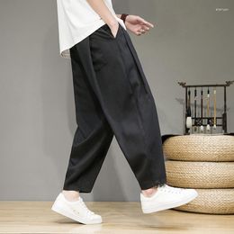 Pantalones de hombre estilo japonés algodón Lino Harem verano holgado marca de moda hielo seda fino Casual hombre Streetwear Pantalones