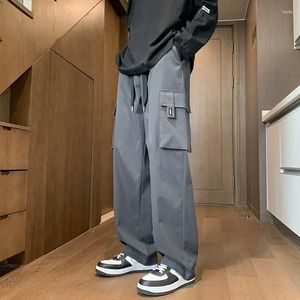 Herenbroeken Japanse stijl Lange lading Fashion Casual Wide Been broek Drawing Taille Pocket Straight Pant For Man