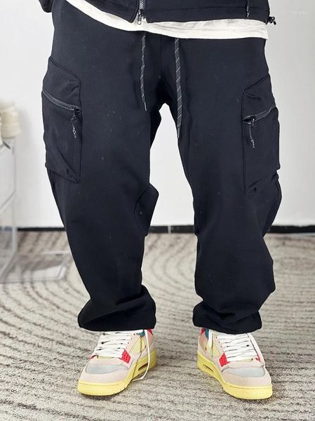 Pantalones de hombre estilo japonés mecánicos multibolsillos versión amplia pantalones de chándal con cordón grueso moda Hip Hop Skateboarding