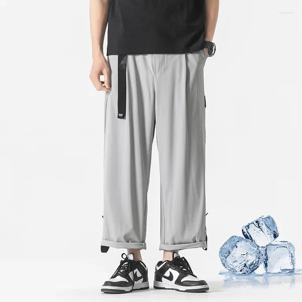 Pantalon masculin de style japonais Summer LCE Silk ultra-mince et plus gras plus taille drapse lâche sport décontracté mince recadré