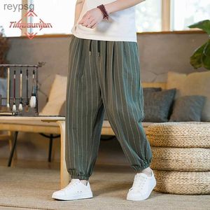 Pantalones para hombres Estilo japonés Verano Rayas Algodón Lino Hilo Jaula Ropa de calle para hombres Pantalones de playa transpirables Pantalones casuales para hombres YQ240115