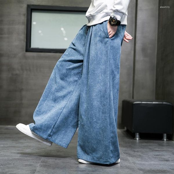 Pantalones de hombre, pierna ancha japonesa de pana, pantalones holgados Vintage para hombre, Color Harajuku, ropa informal de gran tamaño, 2023 sólido