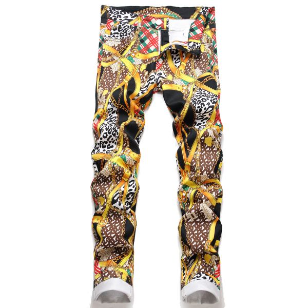 Pantalons pour hommes Jeans Imprimé numérique Hommes Slim Fit Floral Pant Pantalons pour hommes High Street Hip Hop