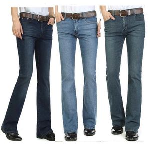 Pantalones de hombre Jeans para hombres Jeans elásticos de cintura alta Jeans vintage masculinos Slim Boot Cut Semi-Acampanados Four Seasons Bell Bottom Jeans 26-40 230414