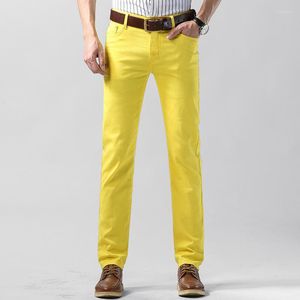 Pantalones para hombres Jeans Macaron Color Stretch Juventud Recta Estilo Coreano Moda Slim Amarillo Casual Largo