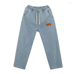 Herenbroek jeans mannen 2023 blauwe retro rechte harajuku losse riem denim hoge kwaliteit
