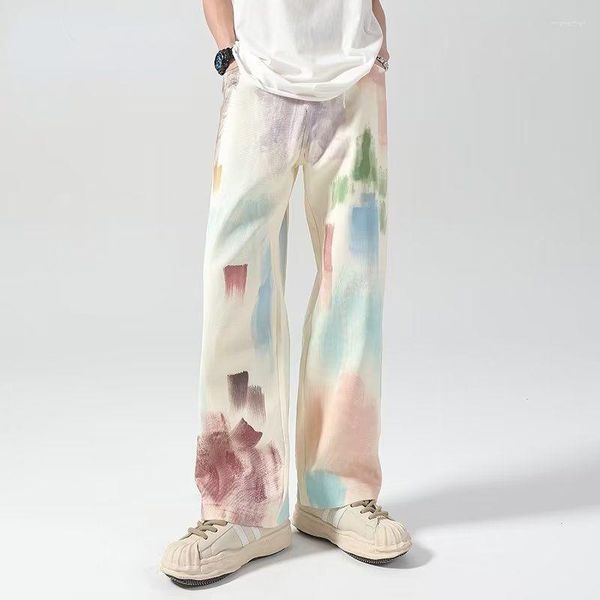 Pantalons pour hommes Jeans Retro American Fashion Brand Design Sens Graffiti Street Bomb Loose Straight Leg Wide Mens
