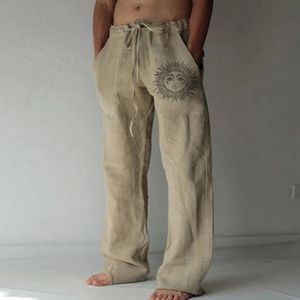 Pantalons pour hommes Jodimitty pantalons de survêtement décontractés imprimé fleur de soleil pleine longueur poche cordon pantalon en lin hommes 221117