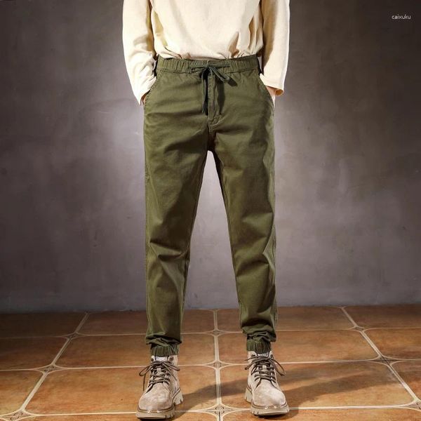 Pantalons pour hommes Joggers taille élastique cordon de serrage cheville bandé vert noir gris kaki pantalon décontracté pour streetwear coton