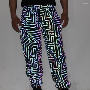 Pantalones de hombre Joggers Hombres Líneas de circuito geométrico reflectante Colorido Hip Hop Harajuku Casual Jogging Pantalones de chándal Mujeres