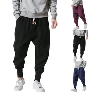 Pantalones para hombres corredores sólidos de algodón casual-pantalones elásticos de la cintura drop-cursion hombres