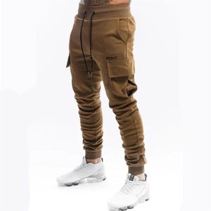 Pantalons pour hommes Joggers Pantalons de survêtement Hommes Casual Cargo Fitness Bas Skinny Sportswear Pantalon Noir Mâle Multi-poche Coton Tra2385