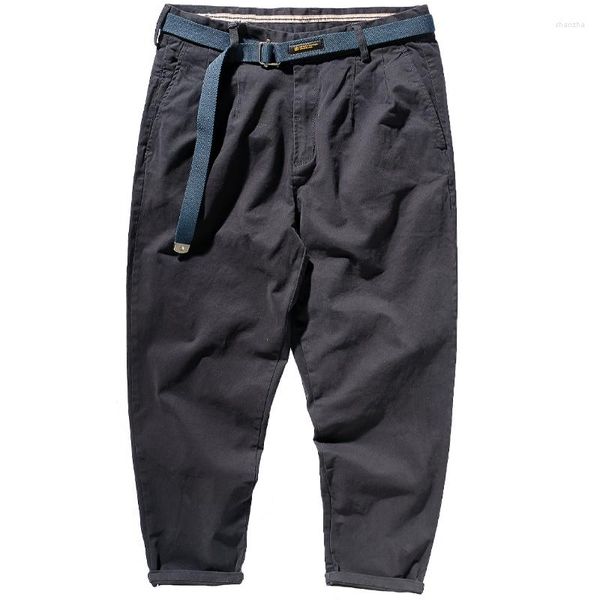 Pantalon homme K2171 #2023 japonais rétro ample décontracté crayon à la mode lavé vieux kaki élastique tissé recadrée conique