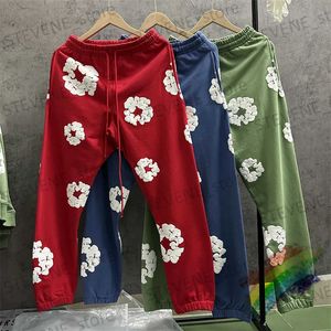 Pantalones para hombres Kapok Puff Print Denim Tears Pantalones deportivos Hombres Mujeres Pantalones casuales de alta calidad Jogger Azul oscuro Gris Pantalones rojos T231214