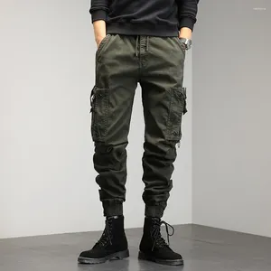 Pantalon masculin kaki cargo hommes cordons de crampe longueur de la cheville 9 parties pantalon streetwear mode coton travail décontracté militaire