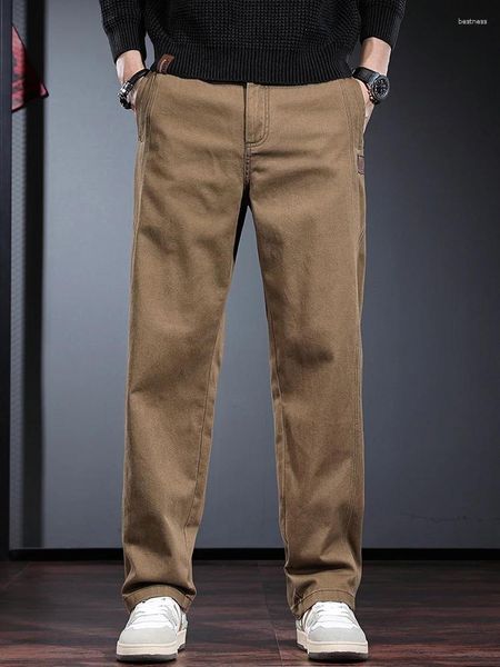 Pantalones para hombres de algodón caqui holgados rectos hombres otoño estilo coreano al aire libre casual cintura elástica pantalones sueltos