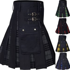 Herenbroeken kilts voor mannen hulpprogramma 100 katoenen jeans hybride moderne doos geplooide tartan traditionele heren 230317