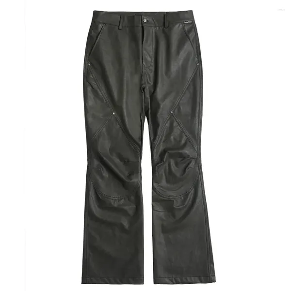 Pantalons pour hommes Genou Ruché Rivet Solide Pu Cuir Pour Hommes et Femmes Pantalones Droits Hombre Baggy Pantalon Streetwear Surdimensionné Cargos