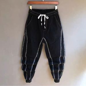 Pantalons pour hommes Mode coréenne Cordon Hip Hop Taille élastique Hommes Joggers Rayé Streetwear Harem Lâche Cuffed Cheville Longueur PantalonMen's