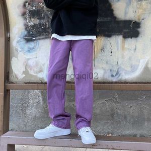 Pantalon homme mode coréenne hommes jean violet vert ample droite Vintage décontracté Streetwear Skateboard danse Denim Cargo Baggy Y23