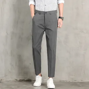 Pantalons pour hommes Mode coréenne Slim Vêtements courts Couleur unie Business Casual Taille moyenne Bouton Fermeture à glissière 2024 Printemps Pantalon d'été