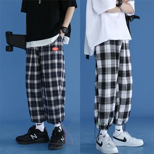 Pantalons pour hommes mode coréenne unisexe all-match à la mode flanelle large pantalon ample Streetwear Joggers Harajuku pantalon à carreaux pour hommes 18 220914