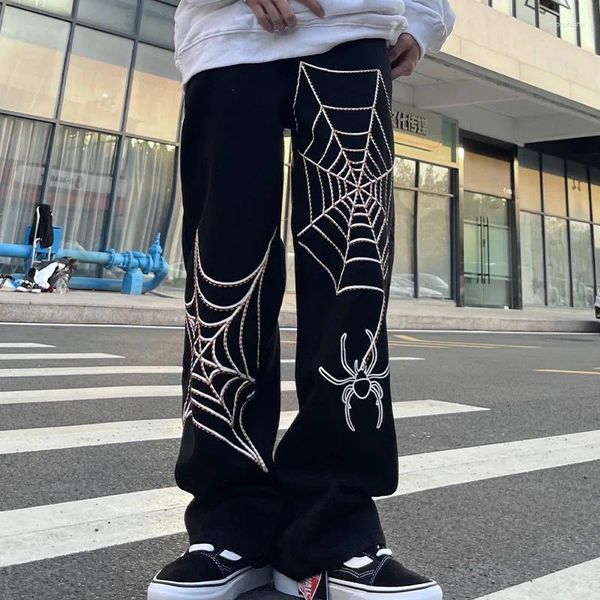 Pantalon masculin Hiphop Streetwear Streetwear Men Jeans Spring Automne Straight Y2K Vintage Oversize Print Casual Wide Jam Led