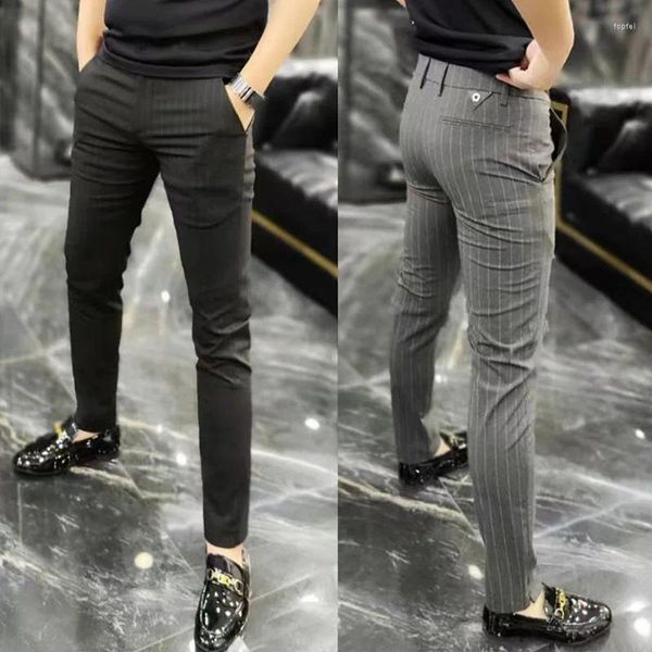 Pantalon pour hommes coréen hommes costume crayon printemps été slim fit rayé affaires formelle boutique mode décontracté mâle vêtements cheville pantalon