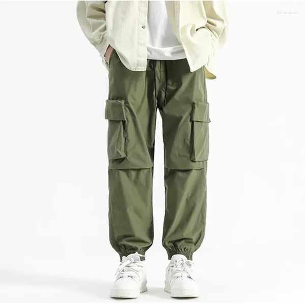 Pantalons pour hommes coréen rétro rue multi-poches travail marée cordon pantalon ample danse sport collège Style