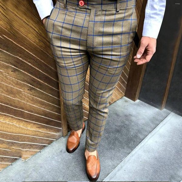 Pantalones para hombres Pantalones casuales de estilo coreano Vintage Plaid Print Lápiz 2024 Primavera Verano Traje masculino de negocios