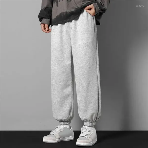 Pantalons pour hommes Style coréen Mode pantalons de survêtement été printemps gris clair Baggy jambe large jambe droite décontracté cravate pieds pantalon mâle